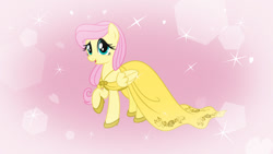Size: 1024x577 | Tagged: safe, artist:discordedproductions, fluttershy, pegasus, pony, fanfic:bride of discord, g4, beautiful, beauty and the beast, clothes, cute, dress, flutterbeautiful, shyabetes