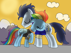 Size: 966x720 | Tagged: safe, artist:dasher666, artist:dragonpriness, edit, rainbow dash, soarin', pegasus, pony, g4, the last problem, bomber jacket, clothes, female, jacket, male, mare, older, older rainbow dash, older soarin', older soarindash, ship:soarindash, shipping, stallion, straight