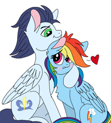 Size: 720x792 | Tagged: safe, artist:dasher666, artist:snowfoxythefox, edit, rainbow dash, soarin', pegasus, pony, g4, female, male, mare, ship:soarindash, shipping, simple background, stallion, straight, white background