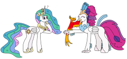 Size: 3110x1442 | Tagged: safe, artist:supahdonarudo, philomena, princess celestia, queen novo, alicorn, classical hippogriff, hippogriff, phoenix, pony, series:novoember, g4, my little pony: the movie, perching, question mark, simple background, talking, transparent background