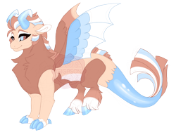 Size: 3600x2700 | Tagged: safe, artist:gigason, oc, oc only, oc:eminent, draconequus, blue sclera, brown eyes, chest fluff, closed mouth, coat markings, colored claws, colored hooves, colored sclera, colored wings, concave belly, female, gradient hooves, gradient horn, high res, horn, hybrid wings, interspecies offspring, magical threesome spawn, multicolored wings, neck fluff, obtrusive watermark, offspring, pale belly, parent:discord, parent:scorpan, parent:trixie, simple background, smiling, socks (coat markings), solo, spread wings, standing, transparent background, unshorn fetlocks, watermark, wings