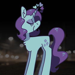 Size: 1425x1425 | Tagged: safe, artist:swineburst, rarity, pony, unicorn, vylet pony, g4, eyes closed, female, heart, mare, night, smiling, solo, turned head