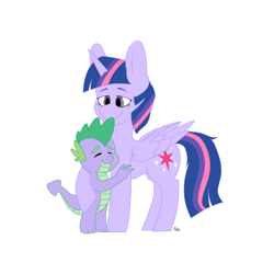 Size: 2000x2000 | Tagged: dead source, safe, artist:galaxysquid, spike, twilight sparkle, alicorn, dragon, pony, no matter what, vylet pony, g4, blushing, cute, eyes closed, female, high res, hug, male, mare, simple background, smiling, spikabetes, spikelove, twilight sparkle (alicorn), white background