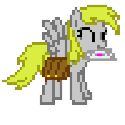 Size: 400x400 | Tagged: safe, artist:anonymous, derpy hooves, pegasus, pony, vylet pony, g4, ^^, bag, eyes closed, letter, mailbag, mouth hold, pixel art, simple background, solo, spread wings, transparent background, wings