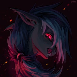 Size: 1500x1500 | Tagged: safe, artist:plut0echo, oc, oc only, bat pony, pony, commission, fangs, female, glowing, glowing eyes, licking, licking lips, mare, red eyes, solo, tongue out