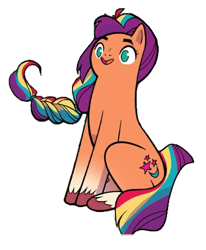 Size: 375x454 | Tagged: safe, artist:jenna ayoub, edit, sunny starscout, earth pony, pony, g4, g5, my little pony classics reimagined: the unicorn of odd, background removed, coat markings, creepy face, female, g5 to g4, generation leap, mane stripe sunny, mare, nightmare fuel, simple background, sitting, socks (coat markings), solo, the unicorn of odd, transparent background, unshorn fetlocks