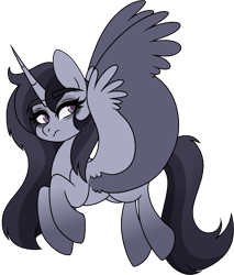 Size: 3116x3651 | Tagged: safe, artist:toods, oc, oc only, oc:dusk ellipse, alicorn, pony, black mane, gray coat, high res, simple background, solo, transparent background