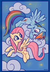 Size: 2183x3155 | Tagged: safe, artist:glorymoon, fluttershy, rainbow dash, pegasus, pony, g4, blushing, cloud, coat markings, coloring page, duo, duo female, female, flying, grin, high res, looking at each other, looking at someone, mare, smiling, smiling at each other, spread wings, stars, wings