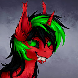 Size: 1280x1280 | Tagged: safe, artist:alfury, oc, oc:pynoka, pony, unicorn, bust, fangs, portrait, solo