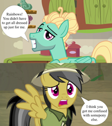 Size: 1920x2160 | Tagged: safe, edit, edited screencap, screencap, daring do, zephyr breeze, pony, daring doubt, flutter brutter, g4, clothes, crack shipping, female, grin, hair bun, pith helmet, ship:zephyrdo, shipping, shirt, smiling, speech bubble