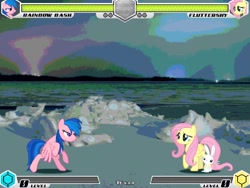 Size: 994x746 | Tagged: safe, artist:tom artista, angel bunny, firefly, fluttershy, rainbow dash, fighting is magic, g1, g4, antarctica, bipedal, cold, fan game, game screencap, ice, new, stage