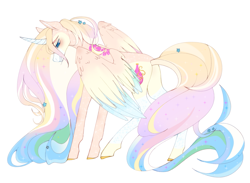 Size: 2205x1613 | Tagged: safe, artist:ruru_01, oc, oc only, alicorn, pony, blue eyes, blushing, butt, curved horn, folded wings, horn, long hair, long legs, long mane, long mane male, long tail, looking at you, male, partially open wings, plot, prince, rear view, shy, simple background, slender, smiling, smiling at you, solo, tail, tall, thin, white background, wings