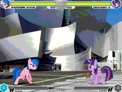 Size: 994x746 | Tagged: safe, artist:tom artista, firefly, rainbow dash, twilight sparkle, pegasus, pony, unicorn, fighting is magic, g4, bipedal, concert, fan game, game screencap, new, place, road, stage