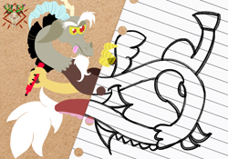 Size: 5130x3600 | Tagged: safe, artist:thornygiggles, discord, g4, antlers, digital art, discord day, drawing, eyebrows, graph paper, horn, marker, sharp nails, sketch, solo, tongue out, watermark
