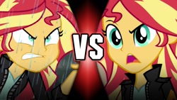 Size: 1280x720 | Tagged: safe, sunset shimmer, equestria girls, equestria girls specials, g4, my little pony equestria girls: friendship games, my little pony equestria girls: movie magic, angry, clothes, death battle, exploitable meme, jacket, leather, leather jacket, meme, narrowed eyes, rage, rageset shimmer, rain, vs