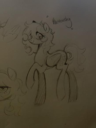 Size: 436x582 | Tagged: safe, artist:clowncarpal, fluttershy, pegasus, pony, g4, black and white, female, grayscale, mare, monochrome, sketch, solo, traditional art