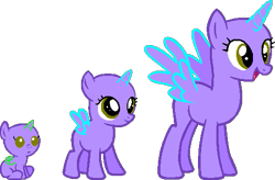 Size: 511x335 | Tagged: safe, artist:softybases, oc, oc only, alicorn, pony, age progression, alicorn oc, baby, baby pony, bald, base, female, filly, foal, horn, mare, older, open mouth, open smile, simple background, smiling, spread wings, transparent background, trio, trio female, wings