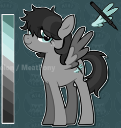 Size: 530x558 | Tagged: safe, artist:clowncarpal, oc, oc only, oc:inky quills, pegasus, pony, male, reference sheet, solo, stallion