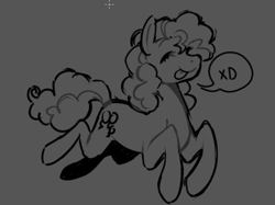 Size: 824x615 | Tagged: safe, artist:clowncarpal, pinkie pie, earth pony, pony, g4, female, gray background, grayscale, mare, monochrome, simple background, sketch, solo, speech bubble, tongue out, xd