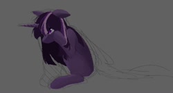 Size: 928x502 | Tagged: safe, artist:clowncarpal, twilight sparkle, pony, unicorn, g4, colored sketch, female, floppy ears, gray background, mare, simple background, sketch, solo, unicorn twilight, wip