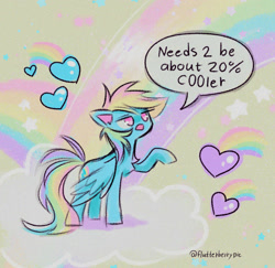 Size: 1488x1449 | Tagged: safe, artist:flutterberrypie, rainbow dash, pegasus, pony, g4, 20% cooler, female, heart, mare, rainbow, signature, solo, speech bubble, wings, wings down