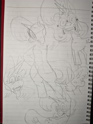 Size: 3072x4080 | Tagged: safe, artist:rubyrelax, oc, oc:twister pop, pony, unicorn, bipedal, faic, glasses, gritted teeth, hoof on hip, lined paper, looking at you, male, sketch, sketch dump, teeth, tongue out, traditional art