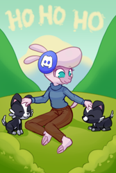 Size: 600x900 | Tagged: safe, artist:hitsuji, pom (tfh), dog, lamb, sheep, anthro, them's fightin' herds, clothes, cloud, cloven hooves, community related, discord (program), puppy, turtleneck