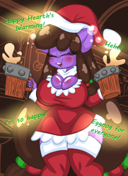 Size: 2000x2759 | Tagged: safe, artist:ladylullabystar, oc, oc:plushie star, anthro, big breasts, blushing, breasts, cleavage, clothes, dress, eggnog, high res, huge breasts