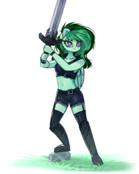 Size: 3273x4096 | Tagged: safe, artist:jfrxd, oc, oc only, anthro, commission, outfit, simple background, solo, sword, weapon, white background