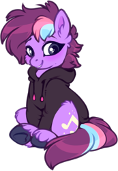 Size: 404x583 | Tagged: safe, artist:sekuponi, oc, oc only, earth pony, pony, clothes, female, hoodie, mare, simple background, sitting, solo, transparent background, unshorn fetlocks