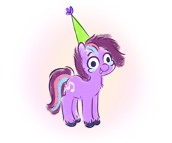 Size: 744x618 | Tagged: safe, artist:sekuponi, oc, oc only, earth pony, pony, chest fluff, female, hat, mare, party hat, simple background, solo, teary eyes, unshorn fetlocks