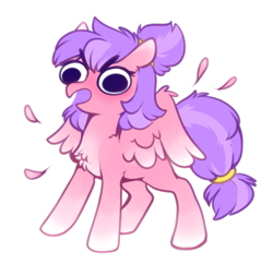 Size: 523x507 | Tagged: safe, artist:sekuponi, oc, oc only, oc:blush rush, pegasus, pony, :c, >:c, angry, angy, birb, chest fluff, feather, female, floppy ears, frown, mare, open mouth, ponytail, simple background, solo, spread wings, transparent background, wing fluff, wings