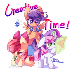 Size: 1080x1056 | Tagged: safe, artist:starflashing twinkle, derpibooru exclusive, apple bloom, scootaloo, sweetie belle, earth pony, pegasus, pony, unicorn, g4, cute, cutie mark crusaders, female, filly, foal, simple background, white background