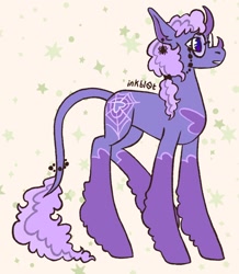 Size: 1130x1294 | Tagged: safe, artist:inkbl0t, oc, oc only, oc:gossamer thread, abada, ear piercing, earring, glasses, glasses chain, jewelry, long tail, piercing, purple coat, purple hair, solo, spider web, tail, tail jewelry, unshorn fetlocks