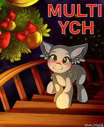 Size: 1700x2064 | Tagged: safe, artist:yuris, oc, oc only, pony, advertisement, any gender, any race, bell, blushing, christmas, commission, cute, ears back, holiday, house, indoors, looking at you, looking up, looking up at you, multi ych "christmas", room, smiling, solo, staircase, walking, ych sketch, your character here