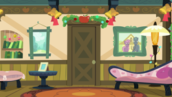 Size: 5334x3000 | Tagged: safe, artist:cloudy glow, best gift ever, g4, background, decoration, farmhouse, hearth's warming, holiday, interior, liminal space, no pony, room, scenic ponyville, sweet apple acres, winter