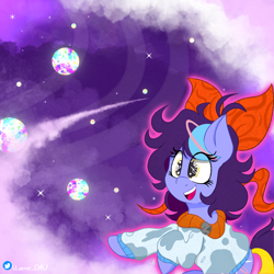 Size: 5000x5000 | Tagged: safe, artist:juniverse, oc, oc only, oc:juniverse, earth pony, pony, cute, exploring, galaxy, happy, multiverse, smiling, solo, stars