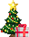 Size: 96x120 | Tagged: safe, artist:dialliyon, oc, oc:meem, pony, unicorn, animated, christmas, christmas lights, christmas tree, commission, gif, holiday, horn, loop, perfect loop, pixel art, present, simple background, solo, transparent background, tree, unicorn oc, ych animation, ych result