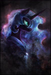 Size: 1900x2800 | Tagged: safe, artist:ventious, nightmare moon, alicorn, pony, g4, bust, ethereal mane, helmet, portrait, profile, solo, starry mane