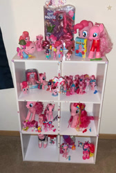 Size: 750x1117 | Tagged: safe, artist:thebronypony123, pinkie pie, earth pony, pony, collection, figure, multeity, shelf, solo, too much pink energy is dangerous
