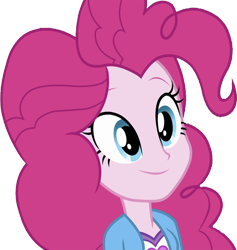 Size: 2392x2520 | Tagged: safe, edit, edited screencap, editor:homersimpson1983, screencap, pinkie pie, human, equestria girls, g4, background removed, breasts, bust, clothes, female, hair, happy, high res, not a vector, shirt, simple background, smiling, solo, teenager, transparent background, vest