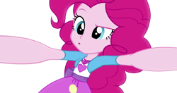 Size: 4480x2358 | Tagged: safe, edit, edited screencap, editor:homersimpson1983, screencap, pinkie pie, human, equestria girls, equestria girls specials, g4, my little pony equestria girls: mirror magic, background removed, breasts, bust, clothes, female, hair, not a vector, o mouth, shirt, simple background, skirt, solo, spread arms, teenager, transparent background, vest