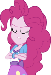 Size: 1707x2520 | Tagged: safe, edit, edited screencap, editor:mrtoonlover83, screencap, pinkie pie, human, equestria girls, g4, background removed, bracelet, bust, clothes, crossed arms, eyes closed, female, hair, jewelry, not a vector, shirt, simple background, skirt, solo, teenager, teeth, transparent background, vest