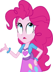Size: 1864x2520 | Tagged: safe, edit, edited screencap, editor:homersimpson1983, screencap, pinkie pie, human, equestria girls, g4, background removed, bracelet, breasts, bust, clothes, female, hair, hand on hip, jewelry, not a vector, open mouth, shirt, simple background, skirt, solo, talking, teenager, transparent background, vest