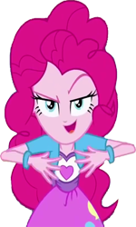 Size: 1514x2520 | Tagged: safe, edit, edited screencap, editor:homersimpson1983, screencap, pinkie pie, human, equestria girls, g4, background removed, bracelet, breasts, bust, clothes, female, hair, jewelry, leaning forward, looking at you, mischievous, not a vector, shirt, simple background, skirt, solo, teenager, transparent background, vest
