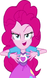 Size: 1514x2520 | Tagged: safe, edit, edited screencap, editor:mrtoonlover83, screencap, pinkie pie, human, equestria girls, g4, background removed, bracelet, breasts, bust, clothes, female, hair, jewelry, leaning forward, looking at you, mischievous, not a vector, shirt, simple background, skirt, solo, teenager, transparent background, vest