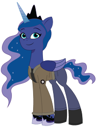 Size: 1368x1800 | Tagged: safe, artist:edy_january, artist:prixy05, edit, vector edit, princess luna, alicorn, pony, g4, g5, my little pony: tell your tale, boots, captain, captain. luna, clothes, commander, denim, girls und panzer, jacket, jeans, lead, leader, military, military pony, military uniform, officer, pants, saunders, shirt, shoes, simple background, soldier, soldier pony, solo, transparent background, uniform, united states, vector