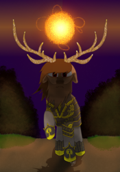 Size: 3500x5000 | Tagged: safe, artist:duskendraws, derpibooru exclusive, oc, oc only, oc:leo (duskendraws), elk, pony, antlers, armor, beard, chainmail, facial hair, male, solo