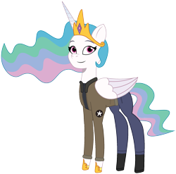 Size: 1759x1737 | Tagged: safe, artist:edy_january, artist:prixy05, edit, vector edit, princess celestia, alicorn, pony, g4, g5, my little pony: tell your tale, boots, captain, captain. celestin, clothes, denim, g4 to g5, generation leap, girls und panzer, jacket, jeans, lead, leader, military, military pony, military uniform, pants, saunders, shirt, shoes, simple background, soldier, soldier pony, solo, transparent background, uniform, united states, vector
