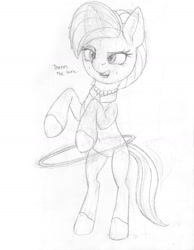 Size: 1275x1640 | Tagged: safe, artist:styroponyworks, stellar flare, pony, unicorn, g4, bipedal, coat markings, faic, female, horn, loop-de-hoop, monochrome, sketch, socks (coat markings), solo, text, traditional art